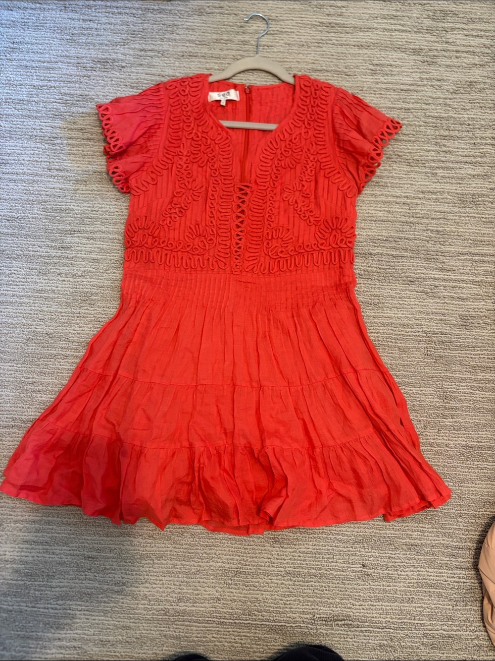 Sea New York Red Embroidered Tiered Casual Dress